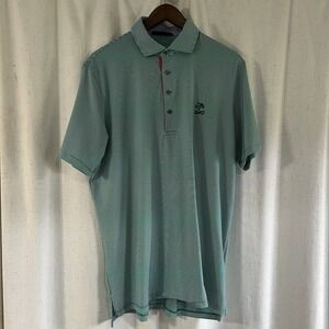 Greyson‎ Polo Shirt Mens Large Green Striped Performance Stretch Golf Wolf
